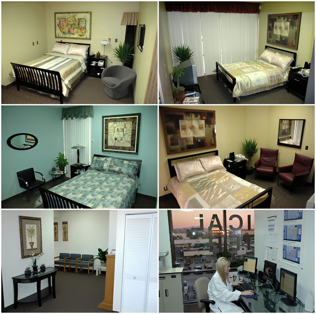 Modern medical office and patient rooms collage.